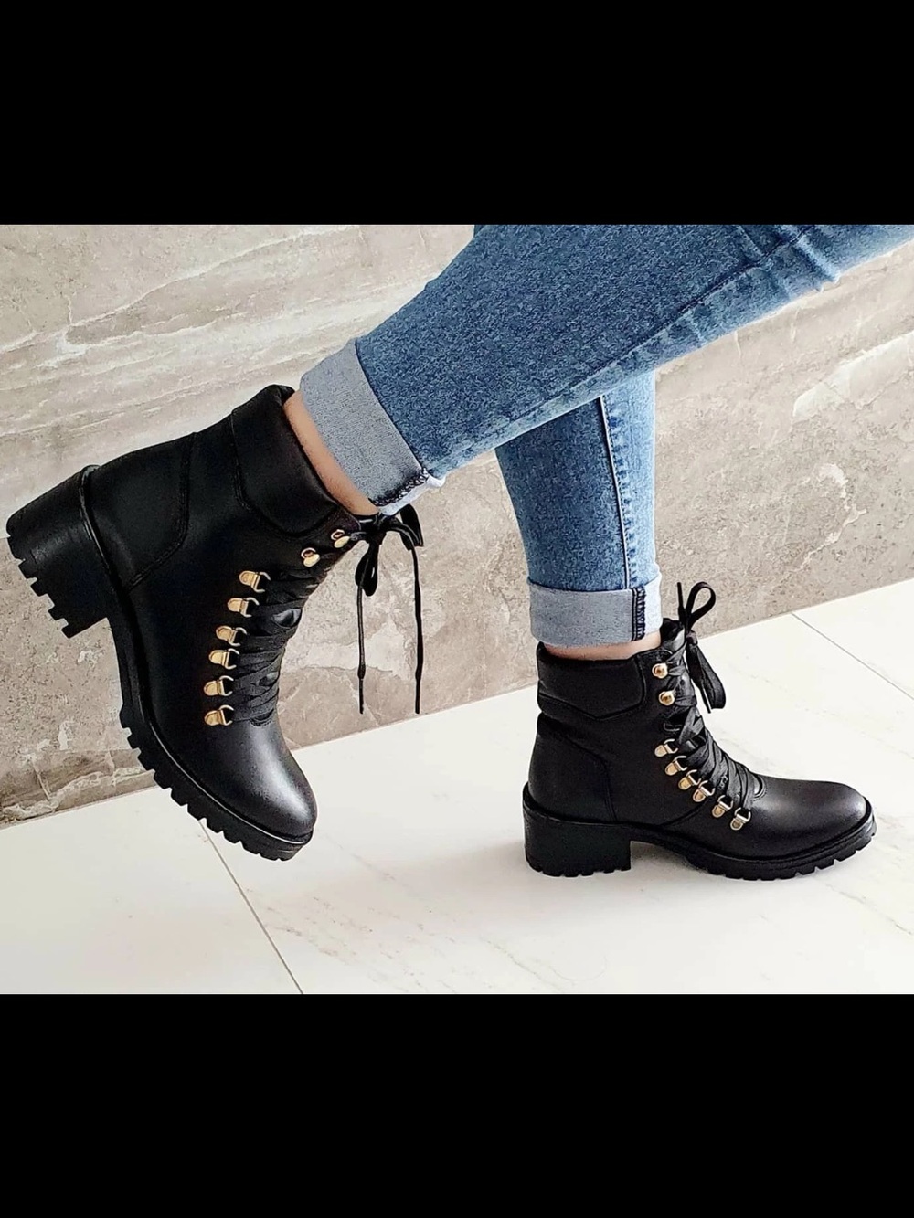 Steve Madden Galway Black Leather Combat Hiking Boots Size 8 Back to School - Picture 3 of 15